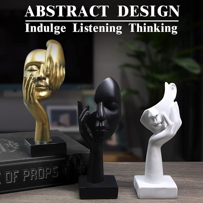 3 Pcs Thinker Statue,Modern Home Resin Sculptures,Decorative Objects Collectible Figurines for Home Office Bookshelf Desktop Decor(Black)