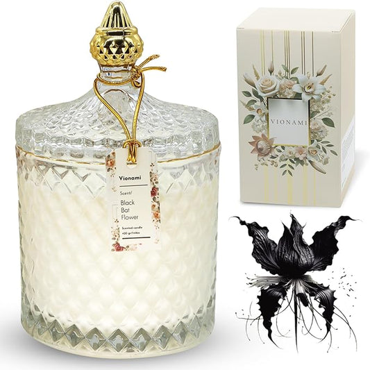 VIONAMI Luxury Scented Candle Gift – Black Bat Rare Flower Fragrance in Elegant Glass Jar, Soy Candles, Long-Lasting 80 Hr, 14.8 oz, Gift Ready – Luxury Candles for Women