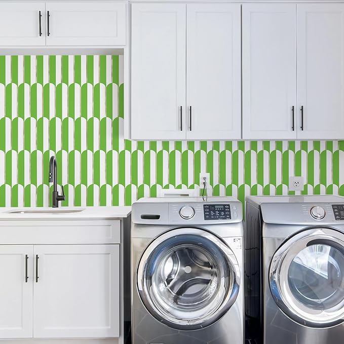 Vamos Tile Peel and Stick Backsplash Seamless Tile for Kitchen,White and Grass Green PVC Mixed Light Gold Self Adhesive Fish Scale Metal Mosaic Tiles (10 Sheets)