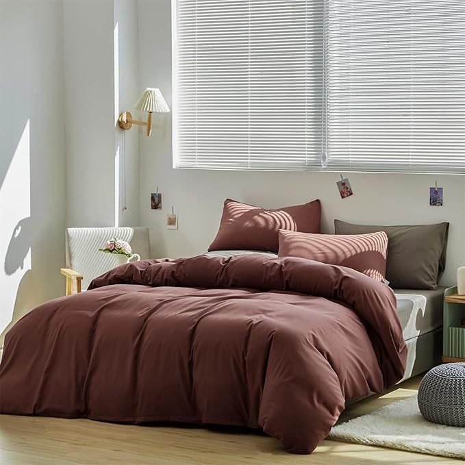 CLOTHKNOW Brick Red Full Size Comforter Sets 3Pcs Rust Red Bedding Comforter Sets Women Men Comforter Soft Brownish Comforter with 2 x Pillow Cases