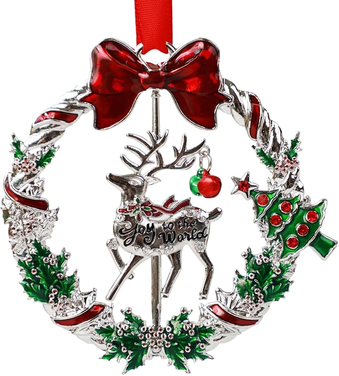 Christmas Ornaments 2025 Keepsake Xmas Tree Decorations with Gift Box Rotation Pendant DIY Hanging Craft Collectibles for Indoor Home Party (Reindeer)