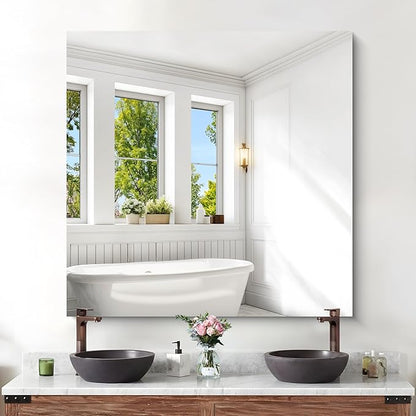 KOCUUY Large Frameless Mirror, 42x42 Inch Square Bathroom Vanity Mirror for Over Sink, Upgraded Shatterproof Unframed Design for Bedroom, Living Room, Entryway