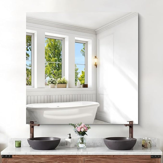 KOCUUY Large Frameless Mirror, 42x42 Inch Square Bathroom Vanity Mirror for Over Sink, Upgraded Shatterproof Unframed Design for Bedroom, Living Room, Entryway