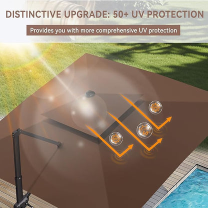 10' X 10' Cantilever Patio Umbrella Outdoor Heavy Duty Double Top Windproof Square Offset Umbrellas with 360-degree Rotation for Pool Deck Backyard, Brown