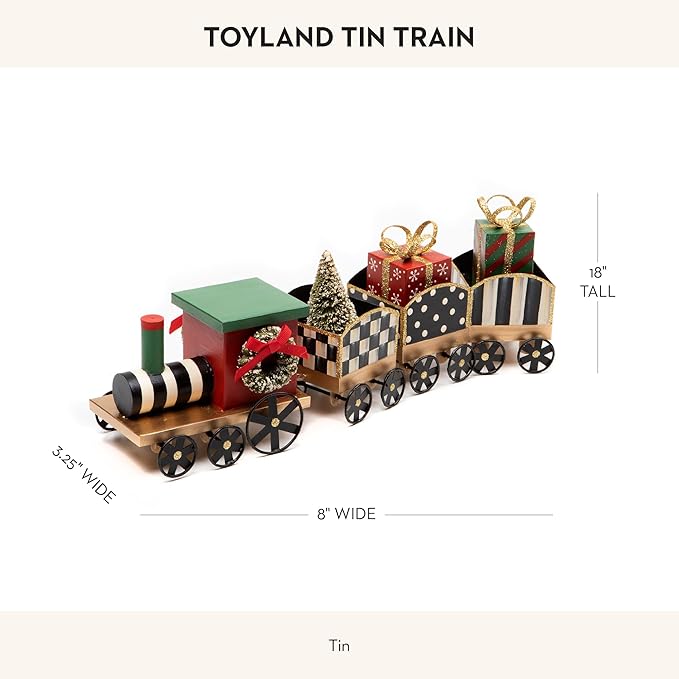 MACKENZIE-CHILDS Toyland Tin Train, Christmas Tabletop Decor, Holiday Train Decor