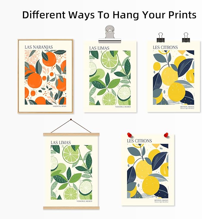 Fruit Market Wall Art Decor Kitchen Lemon Pictures Wall Art Fruit Botanical Prints Poster Orange Green Canvas Kitchen Artwork for Dining Room 16x24 Inch Unframed Set of 3