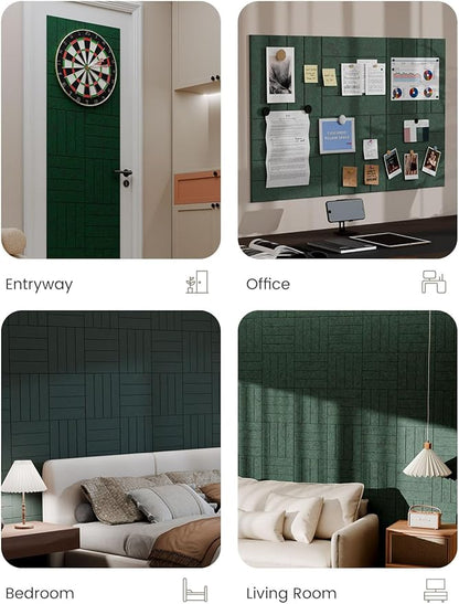 Bumusty Large Cork Board Alternative-36 x24 Felt Bulletin Board Tiles, with 30 Pushpins, 40 Adhesive Tabs, 6-Pack Slat Wall Paneling, Cork Boards for Office Push Pin Board Felt Board-Aurora Green