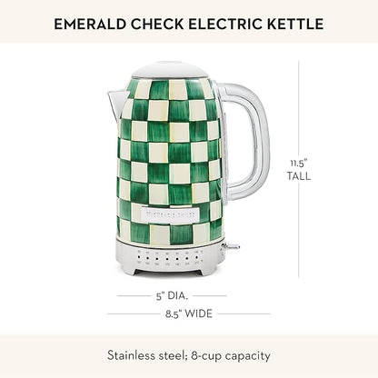 MACKENZIE-CHILDS Electric Kettle, Stainless-Steel Appliances Kettle, Green-and-White Emerald Check