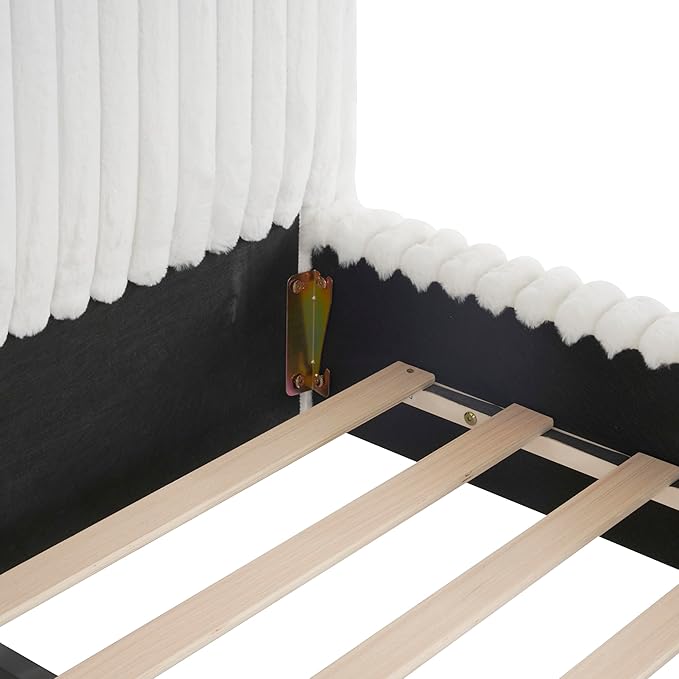 Queen Size Bed Frame, Upholstered Cloud Boucle Platform Beds Frames with Headboard, Anti-Collision Soft Rounded Corners Footboard, No Box Spring Required, Easy Assembly (37” White, Queen)