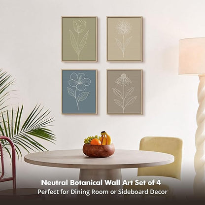 DAJONART Neutral Botanical Wall Art Set of 4,Terracotta & Sage Green Abstract Prints Framed Canvas for Boho, Japandi, and Earth Tone Home Decor, Abstract Earth-Tone Boho Botanical Canvas Art,11x14 in
