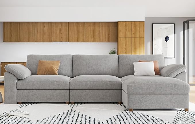 EASE MOOSE Oversized Modular Sectional Sofa with Ottoman,L Shape Sectional Modular Couch Wide Deep seat Sofa,FSC Certified Chenille Couch,Grey