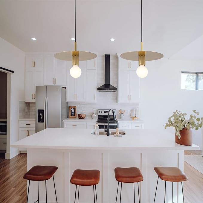 Modern Pendant Lighting Set of 2 Gold Farmhouse Pendant Light 11.81" Brushed Brass Dome Industrial Mid Century Knurled Texture Hanging Lamp Ceiling Light Fixture Kitchen Island Dinning Room