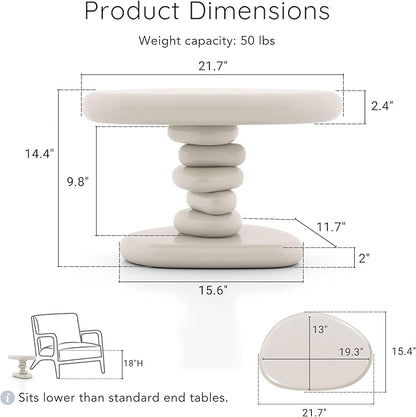 24/7 Shop at Home Kavren Modern 37-inch 3-Piece Oval Glossy Low Profile Coffee Table Set, Stone Shape Living Room Furniture for Small Space, Ivory