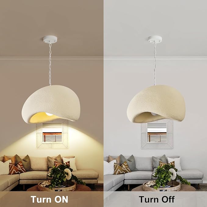 Wabi Sabi Pendant Lights,15.7in White Modern Pendant Light Resin Hanging Lamp Kitchen Island Lighting Modern Japandi Chandelier for Dining Room Bedroom Hallway Restaurant Foyer