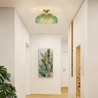 Lamomo Semi Flush Mount Ceiling Light, Upgraded Larger Green Hallway Light Fixture, 3-Bulb Globe Glass Close to Ceiling Scone, Indoor Hanging Light for Bedroom Kitchen Porch Hallway,Bulbs Not Included