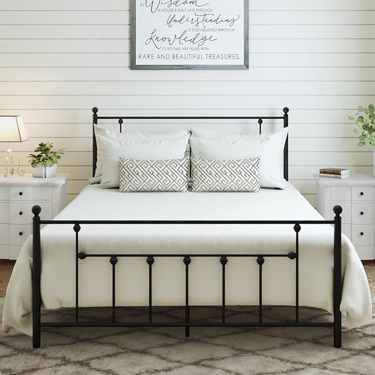 Golden Gate Beds Victorian Style Metal Platform Bed Frame with Antique Wrought Iron-Art Headboard and Footboard, Classic Cama Steel Mattress Foundation, No Box Spring Needed, California King, Black