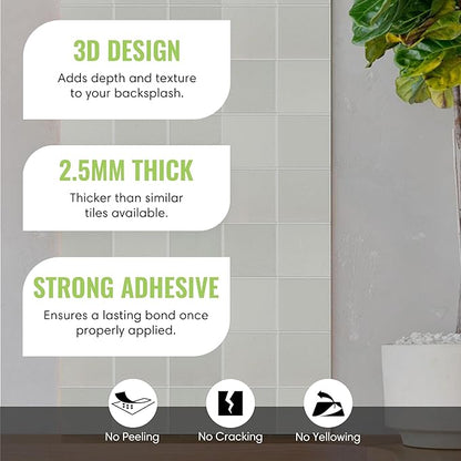 5 Pack Peel and Stick Backsplash Square Tiles, Extra Thick 3D Wall Panels, Heat & Water Resistant, Easy DIY Kitchen, Bathroom, Laundry, Fireplace & Rental Home Wall Décor (12 x 12 in), Stone White