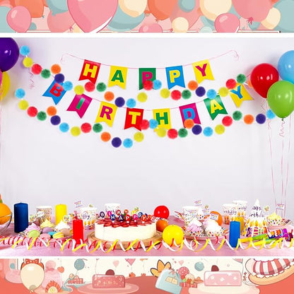 2 Pack Large Pom Poms Garland Hanging Decorations Colorful Soft Faux Rabbit Fur Ball Garland for Easter Xmas Holiday Wedding Baby Shower Birthday Party Supplies(Bright Color,2.36 Inch)