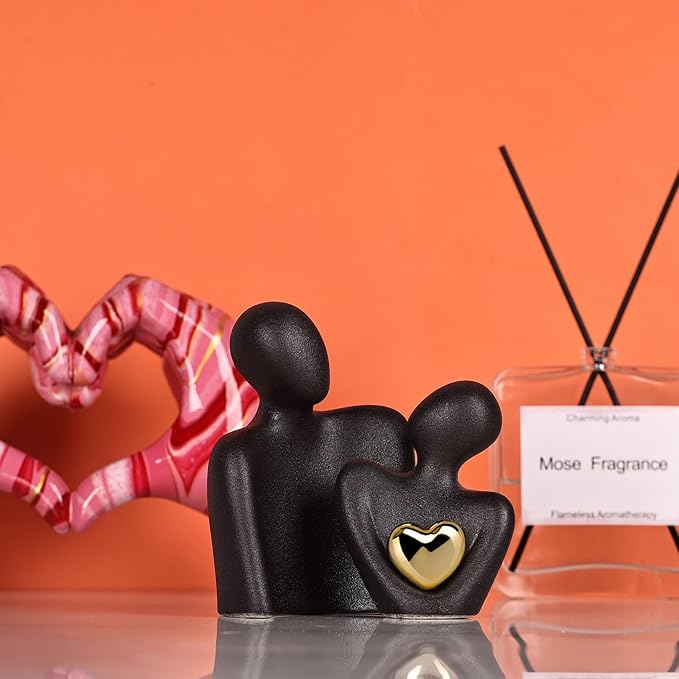 Mini Couple Statue Tv Stand Decor Items for Living Room Home Decor,Bedroom Decor for Couples Sculpture for Anniversary Wedding,Love Gifts for Couples 2025,Knick Knacks for Shelve (Black, 4.72in)