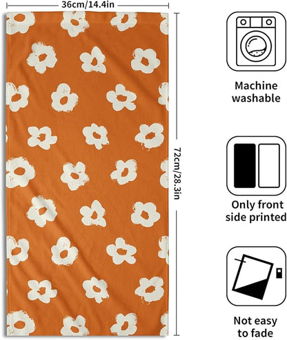 Modern Style Kitchen Towels Set of 2 Orange Floral Microfiber Dish Towels Kitchen
