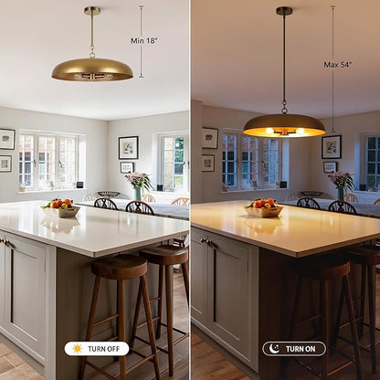 LamQee 20 Inch Oversized Large Pendant Lights, 3-Lights Brushed Gold Modern Dome Chandelier, Farmhouse Metal Pendant Lighting Fixture Ceiling Hanging for Kitchen Island, Dining Room Over Table, Bar