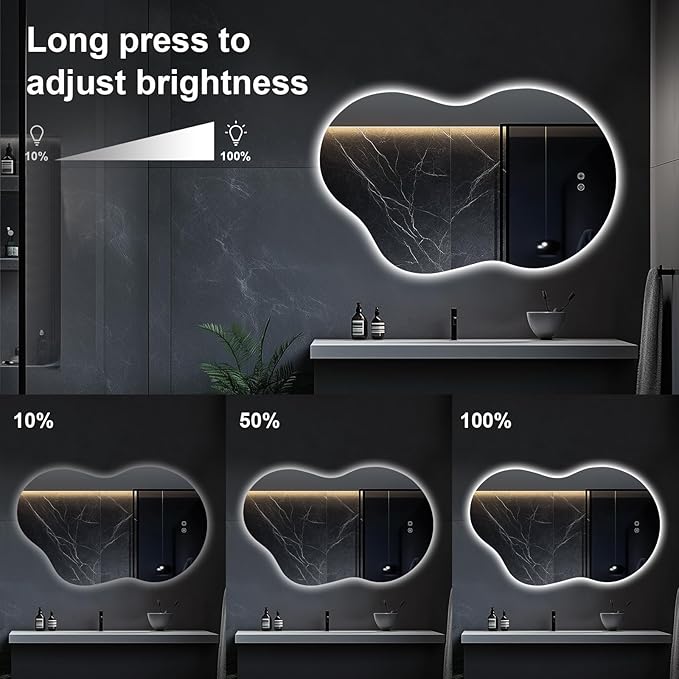 48"x30" Irregular LED Lighted Vanity Mirror for Bathroom, Front and Backlit, Anti-Fog, 3-Color Dimmable Lighting, Wall Mount [Horizontal/Vertical]