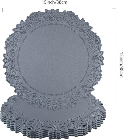 Noctiflorous Round Faux Leather 15 Inch Placemats Set of 4 Waterproof Wipeable Heat Resistant Tablemat for Dining Table Kitchen Non Slip Washable Oilproof Table Place Mat(Graphite Gray, 4)