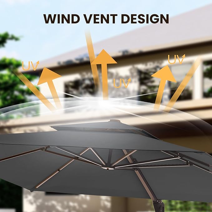 9' X 12' Cantilever Patio Umbrella Outdoor Heavy Duty Double Top Windproof Rectangle Offset Umbrellas with 360-degree Rotation for Pool Deck Backyard, Grey