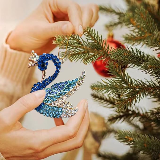 Blue Swan Christmas Ornaments 2025, Handmade Metallic Ornament with Rhinestone, Elegant Cute Ornament for Christmas Tree, Beautiful Ornaments for Kids, Girls,Women