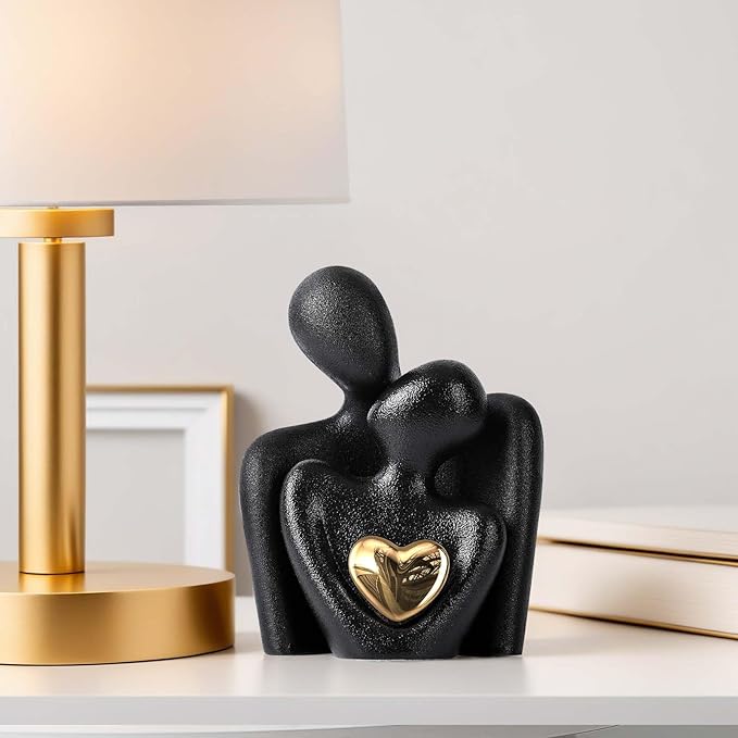 Mini Couple Statue Tv Stand Decor Items for Living Room Home Decor,Bedroom Decor for Couples Sculpture for Anniversary Wedding,Love Gifts for Couples 2025,Knick Knacks for Shelve (Black, 3.15in)