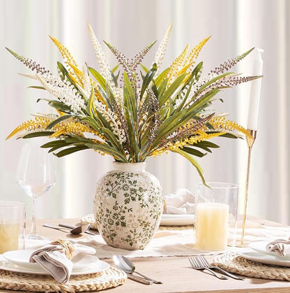 Ceramic Rustic Vase, Green and Beige Flower Vintage Decorative Vase Chinoiserie Decor Rustic Farmhouse Retro Floral Vases for Table Bookshelf Mantel Kitchen Living Room Office- 7.8inch