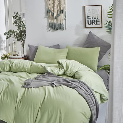 CLOTHKNOW Sage Green Queen Comforter Set 3Pcs Green Bedding Comforter Sets Soft All Season Queen Comforter with 2 x Pillow Cases