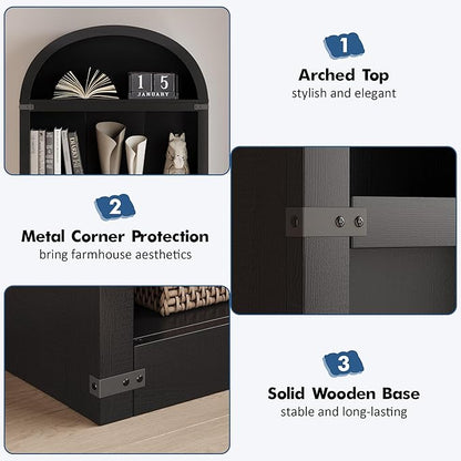 GarveeHome Bookcase 5 Shelf Arched Bookshelf 71.65 in Tall Bookcase Farmhouse Display Storage Rack Wooden Bookshelves for Home Office, Living Room