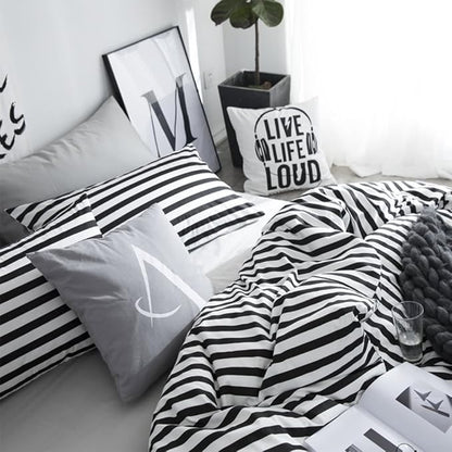 CLOTHKNOW Striped King Size Comforter Set 3Pcs Black White Bedding Comforter Sets Soft Farmhouse Ticking Comforter with 2 x Pillow Cases