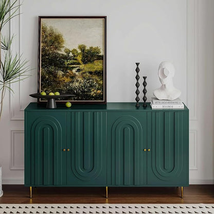 60" Modern Sideboard Buffet Accent Cabinet, Green Entryway Table with Storage Wood Credenzas for Living Room Home Bar, 4 Doors & Adjustable Shelves