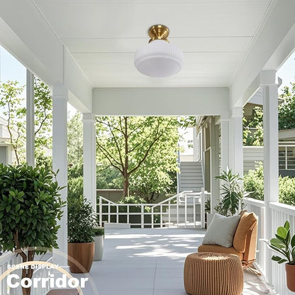 Mid Century Modern Flush Mount Ceiling Light Fixture Vintage Milk Glass Gold Close to Ceiling Lamp Schoolhouse Ceiling Light for Hallway Farmhouse Bedroom Kitchen