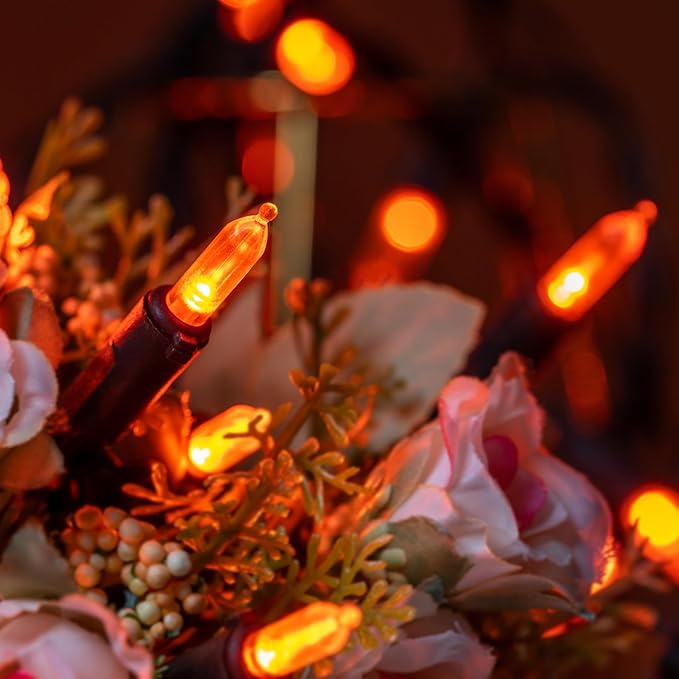 YULETIME Orange LED Christmas Lights with Black Wire, 33 ft 100 Count UL Certified Commercial Grade Halloween String Light Set (Orange - Black Wire)