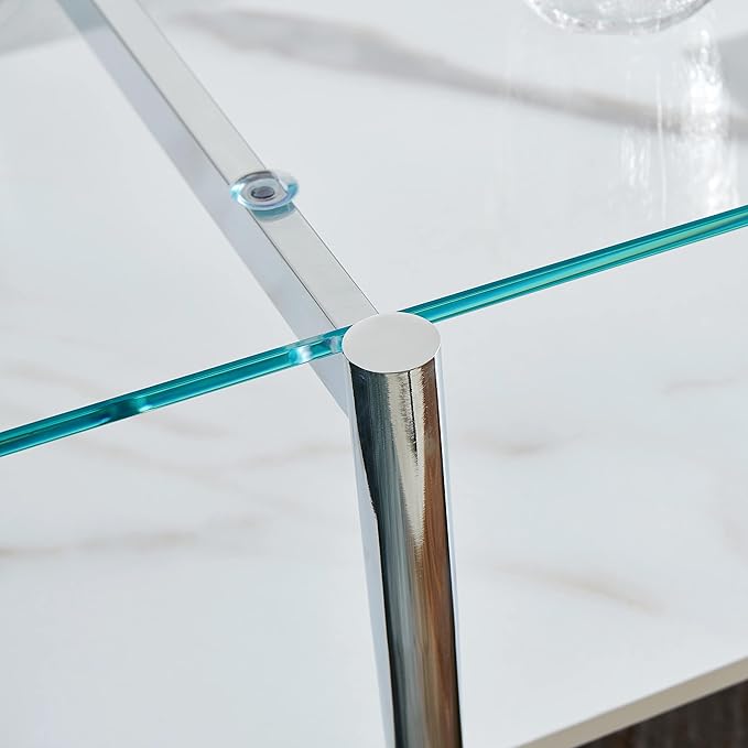 AGV LIGHTING Tadio Glass Coffee Table, Mid-Century Modern Coffee Table for Living Room, Chrome Finish Leg, Clear Glass Top & Faux Marble Wood Shelf, 41 in