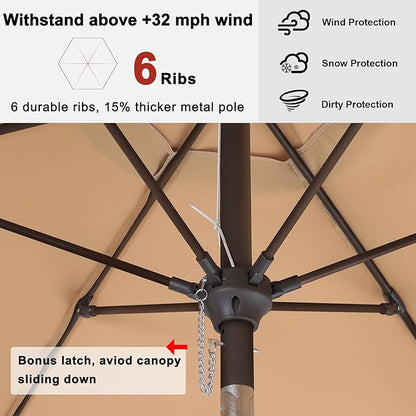 ABCCANOPY 7.5ft Scalloped Patio Umbrella, Outdoor Table Umbrella with Tilt and Crank, Fiberglass Ribs Deck Umbrella for Patio, Pool, Garden, Picnic (Khaki)