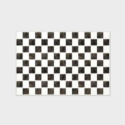 EVERGRACE Checkered Plaid Area Rug 4x6, Soft Faux Wool Rugs Washable Anti Slip Rugs Large Rug Carpet for Entryway Bedroom Living Room Hallway Kitchen Dining Room and Laundry Room, Black