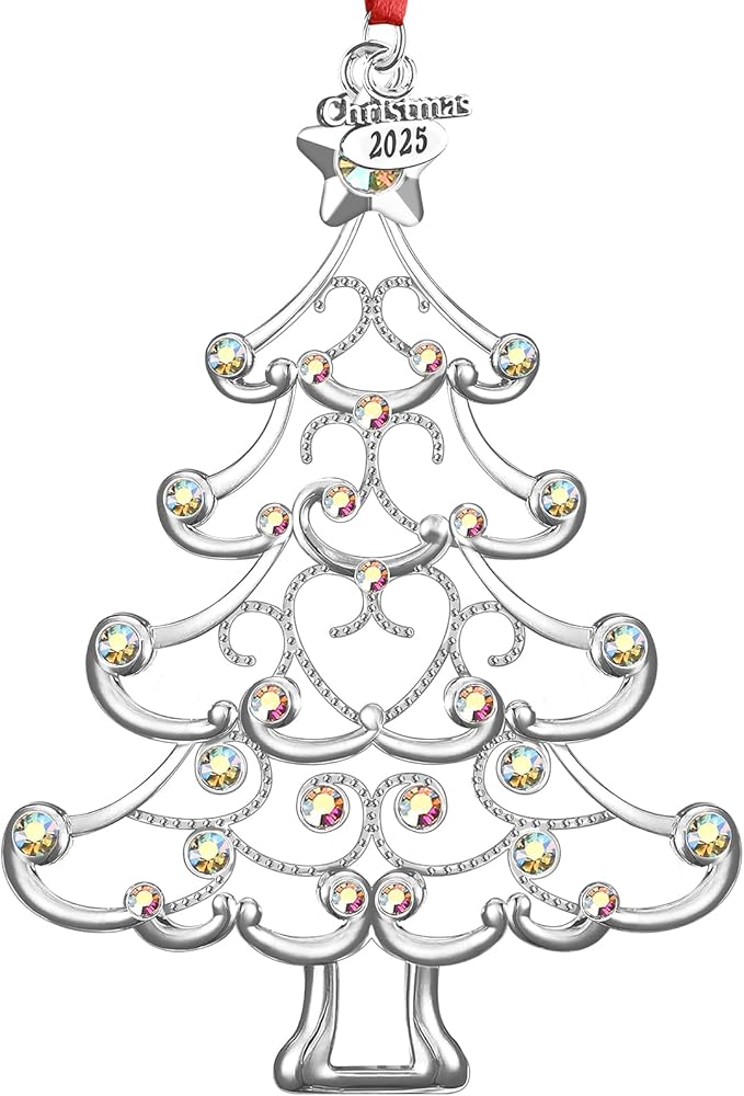 Christmas Ornaments 2025 Decorations for Christmas Tree, Metal Hanging Rhinestones Christmas Tree Decorations Indoor, Glitter Crafts Xmas Decors Annual Keepsake Gifts for Family Friends Holidays Home