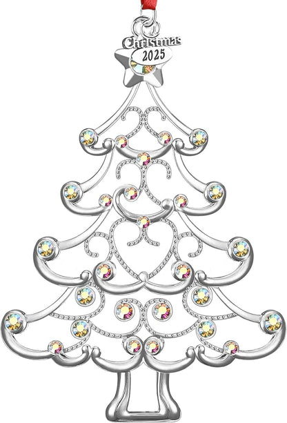 Christmas Ornaments 2025 Decorations for Christmas Tree, Metal Hanging Rhinestones Christmas Tree Decorations Indoor, Glitter Crafts Xmas Decors Annual Keepsake Gifts for Family Friends Holidays Home