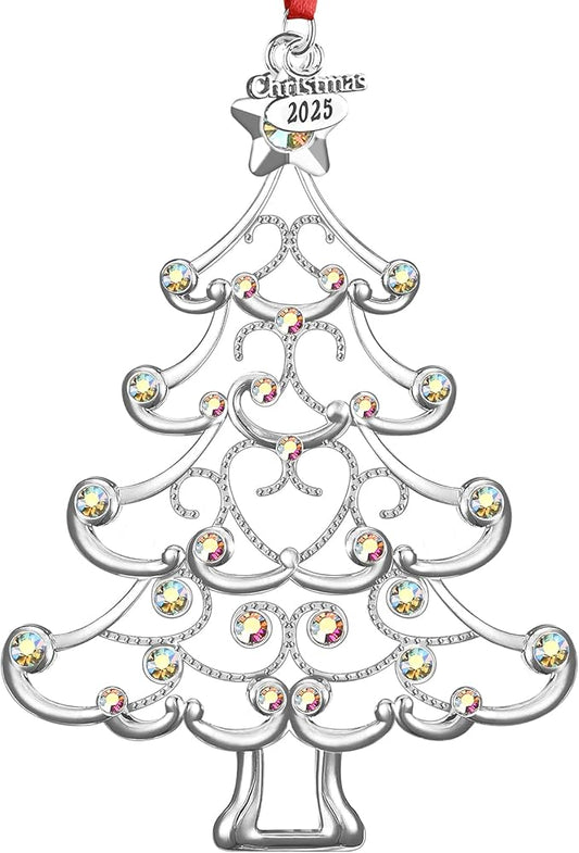 Christmas Ornaments 2025 Decorations for Christmas Tree, Metal Hanging Rhinestones Christmas Tree Decorations Indoor, Glitter Crafts Xmas Decors Annual Keepsake Gifts for Family Friends Holidays Home