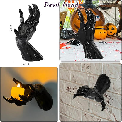 DAZONGE Halloween Decorations Indoor/Outdoor, Pack of 3 Wall Mounted Creepy Reaching Hands with Candles, Life-Sized Horror Hands for Wall Decorations, Gothic Hanging Wall Art Sculpture