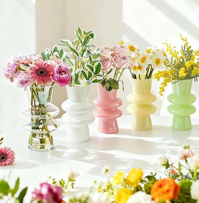 JSPYFITS Modern Glass Vases, 7.87" Tall Four-Layer Glass Vase Bubble Flower Vases Decorative for Home Décor, Decorative Milky Yellow Glasses Table Vase for Wedding Housewarming Gift