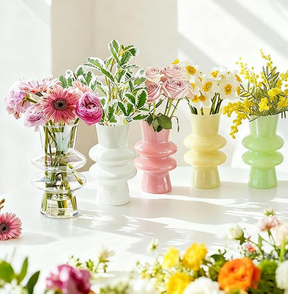 JSPYFITS Modern Glass Vases, 7.87" Tall Four-Layer Glass Vase Bubble Flower Vases Decorative for Home Décor, Decorative Milky Yellow Glasses Table Vase for Wedding Housewarming Gift