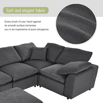 129" Large Modular Sectional Sofa L Shaped Modern Couch, Grey