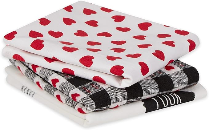 DII Valentine Dish Towels Set of 3 Dog Love Decorative Kitchen Towels 18x28