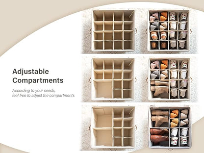 StorageWorks Shoe Organizer for Closet, Fits up to 16 Pairs, Shoe Cubby Storage Containers with Adjustable Dividers and Clear Cover, Black