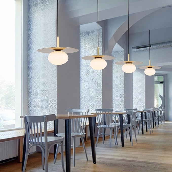 Modern Globe Pendant Lighting Milky White Glass Shade Brass Gold Farmhouse Pendant Light 11.81" Dome Industrial Mid Century Hanging Ceiling Light Fixture Kitchen Island Dinning Room Bedroom